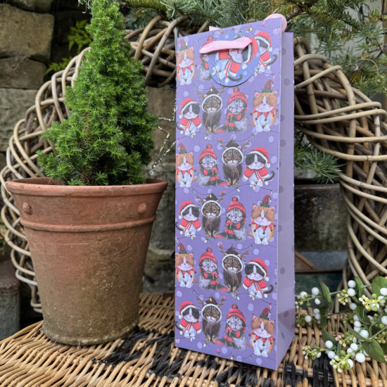 XBOT04 - Τσάντα Δώρου μπουκαλιού Xmas Cats