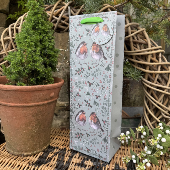 XBOT05 - Τσάντα Δώρου μπουκαλιού Xmas Robins